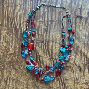 Multicolor Turquoise and Bead Necklace - 3 stranded 22” long